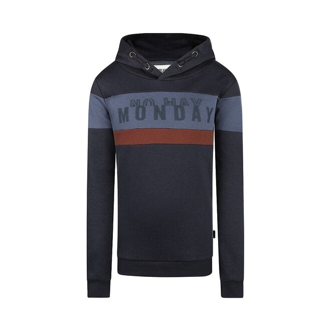 No Way Monday jongens hoodie donkerblauw bruin capuchon