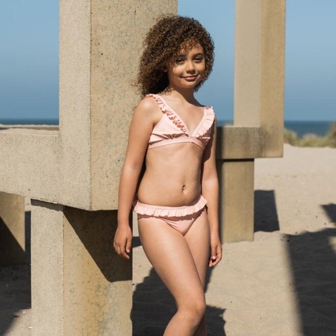 No Way Monday girls bikini peach pink ruffles glitter