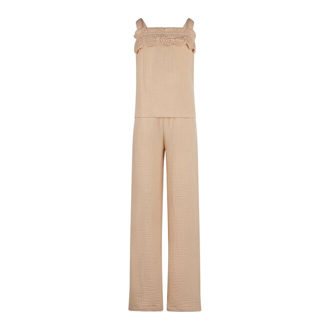 No Way Monday girls set top trousers beige muslin