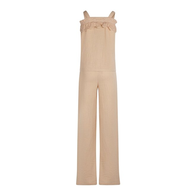 No Way Monday girls set top trousers beige muslin