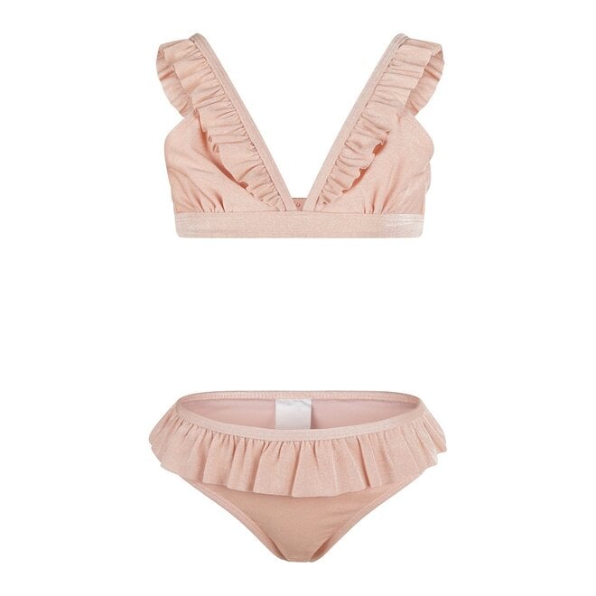 No Way Monday girls bikini peach pink ruffles glitter