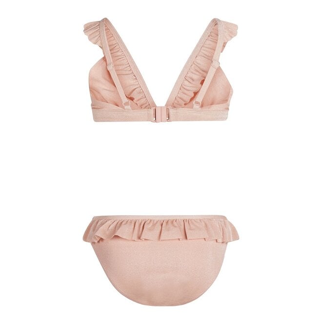 No Way Monday girls bikini peach pink ruffles glitter