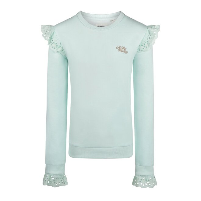 No Way Monday girls jumper light aqua blue embroidery