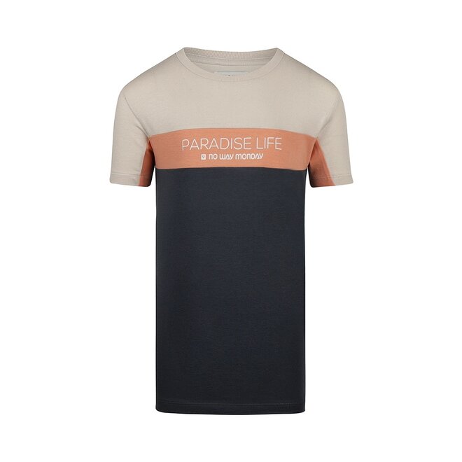 No Way Monday jongens T-shirt beige oranje staalblauw