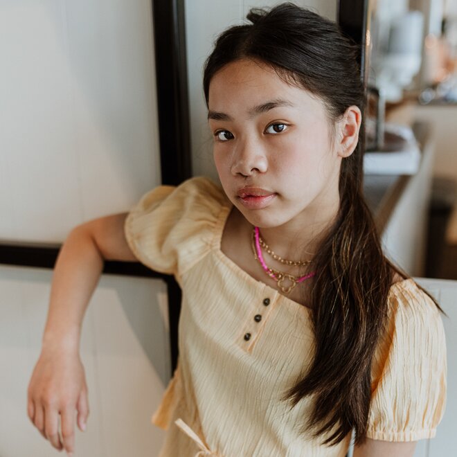 No Way Monday girls blouse soft yellow bow