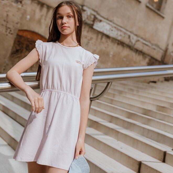 No Way Monday girls dress light pink ruffles embroidery