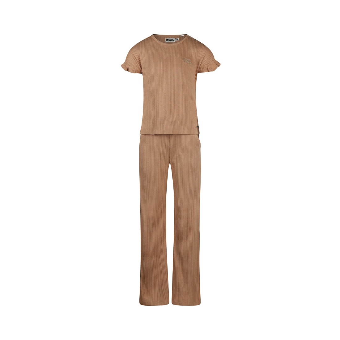 No Way Monday meisjes set shirt wide leg broek beige
