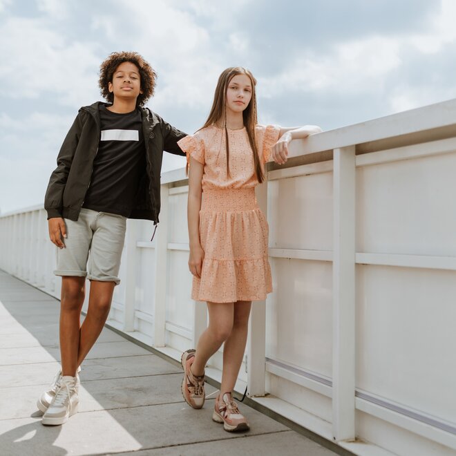 No Way Monday Mädchen Kleid kurze Ärmel soft orange