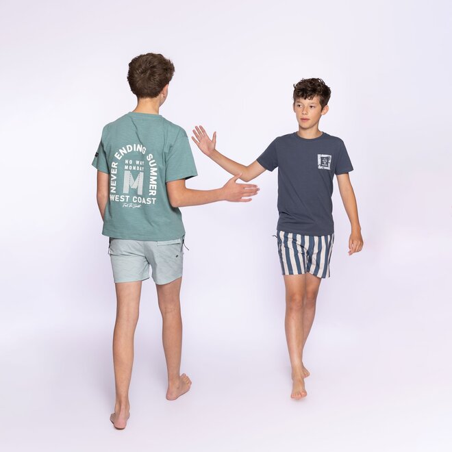 No Way Monday jongens zwemshorts blauw gestreept mid length