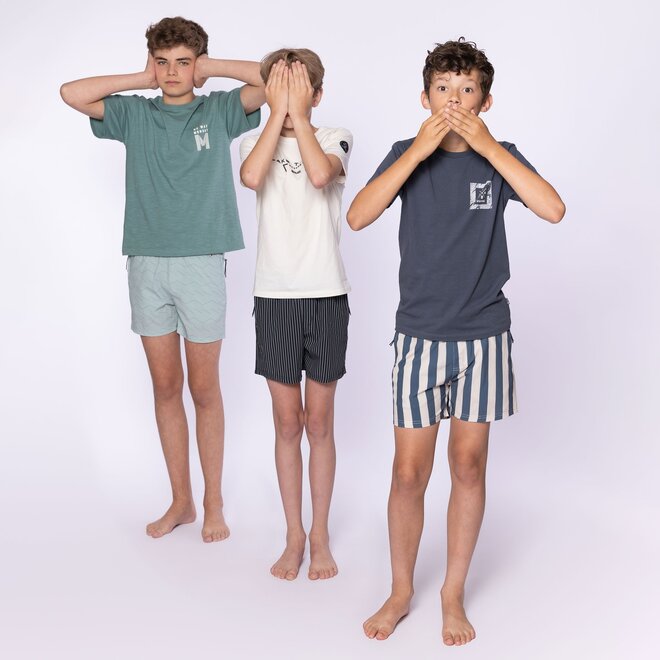 No Way Monday jongens zwemshorts blauw gestreept mid length