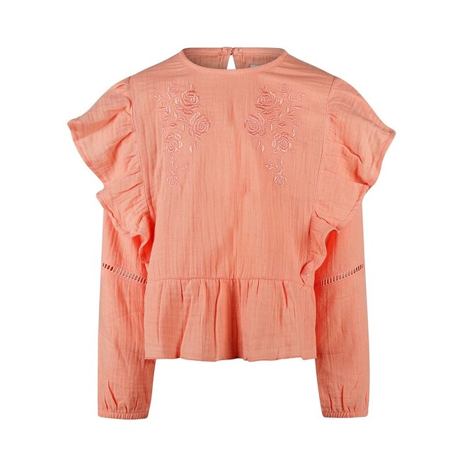 No Way Monday meisjes blouse lichtroze geborduurde bloem