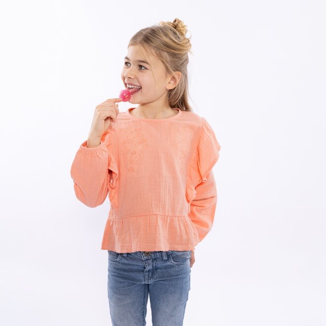 No Way Monday meisjes blouse lichtroze geborduurde bloem