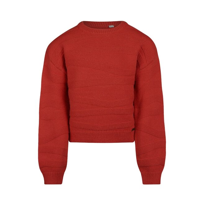 No Way Monday Mädchenpullover mit überschnittenen Schultern rot gestrickt