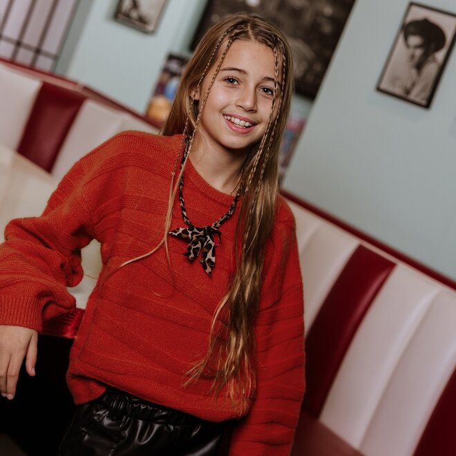 No Way Monday girls jumper dropped shoulder red knitted