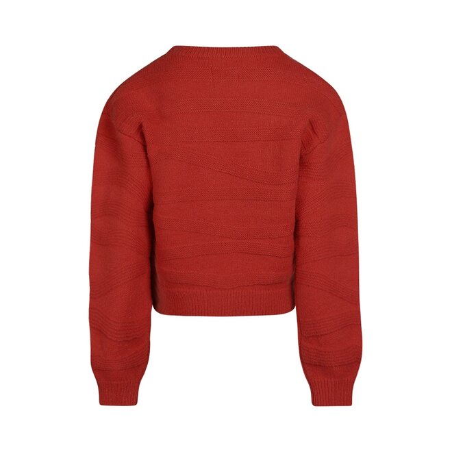 No Way Monday girls jumper dropped shoulder red knitted