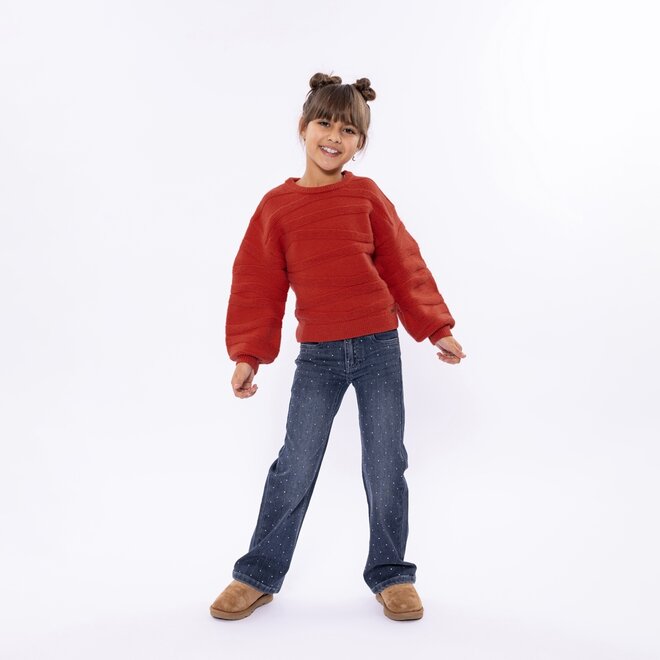 No Way Monday Mädchenpullover mit überschnittenen Schultern rot gestrickt