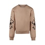 No Way Monday Mädchenpullover taupe mit gestickter Blume