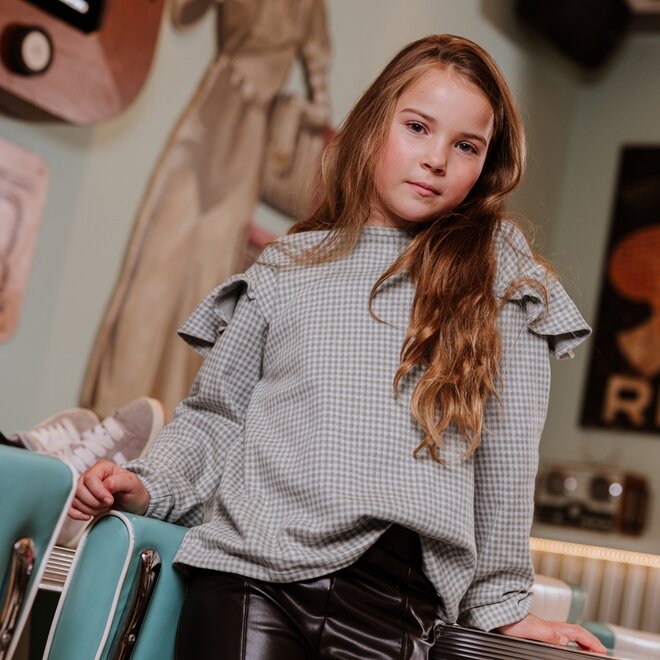 No Way Monday girls blouse grey checkered