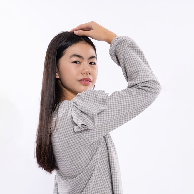No Way Monday girls blouse grey checkered