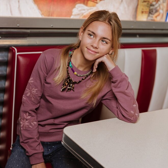 No Way Monday Mädchen-Pullover lila mit gestickter Blume