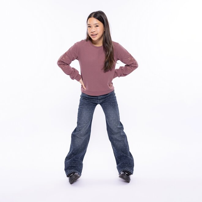 No Way Monday meisjes sweater paars geborduurde bloem