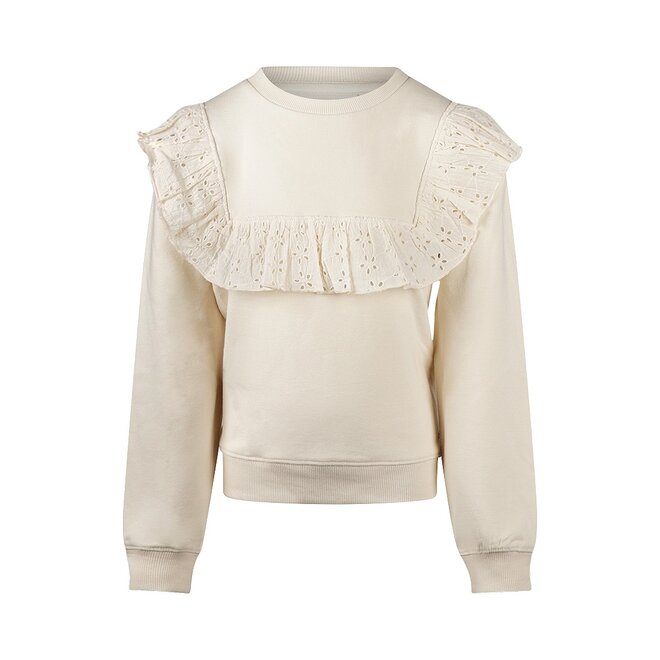 No Way Monday girls jumper off white broderie ruffles