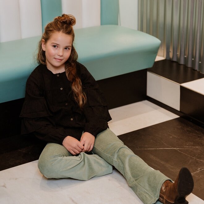 No Way Monday girls flared trousers mint green corduroy rib