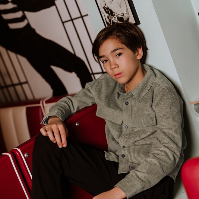 No Way Monday Jungenbluse, hellgrün, Cord, gerippt