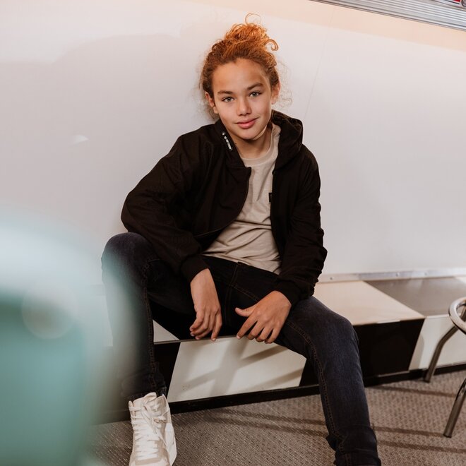 No Way Monday boys cardigan black hooded mesh