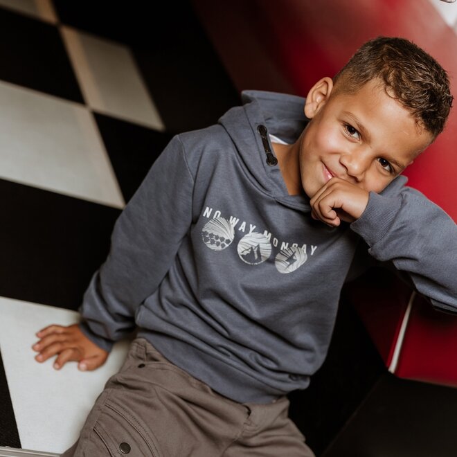 No Way Monday jongens hoodie zachtblauw