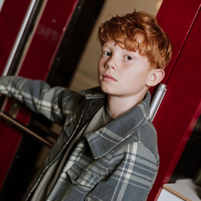 No Way Monday boys' jacket soft blue checkered