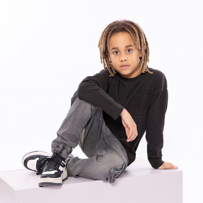 No Way Monday boys' longsleeve loose fit black chest pocket