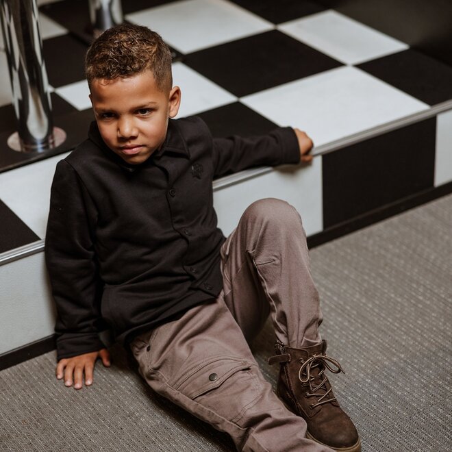 No Way Monday jongens blouse zwart overshirt