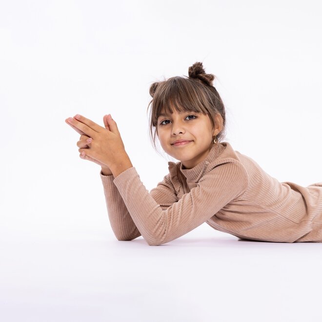 No Way Monday girls longsleeve taupe rib col corduroy