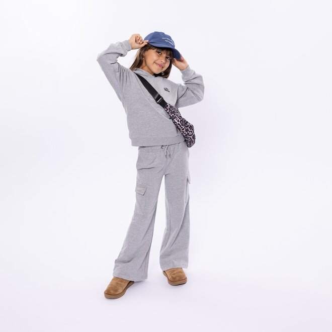 No Way Monday girls jogging trousers wide leg grey melange