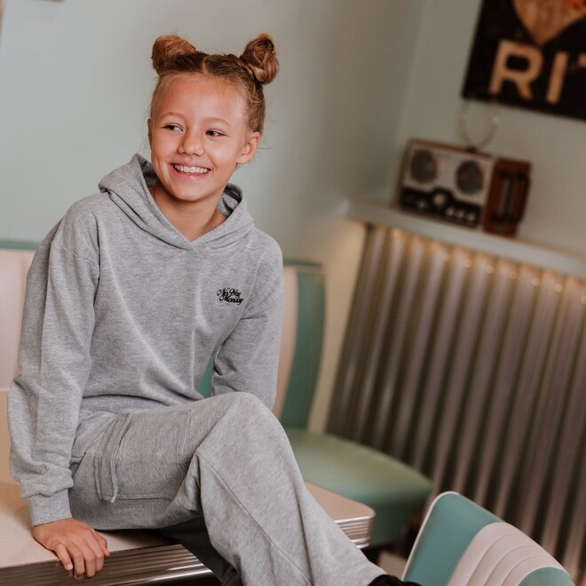 No Way Monday girls jogging trousers wide leg grey melange