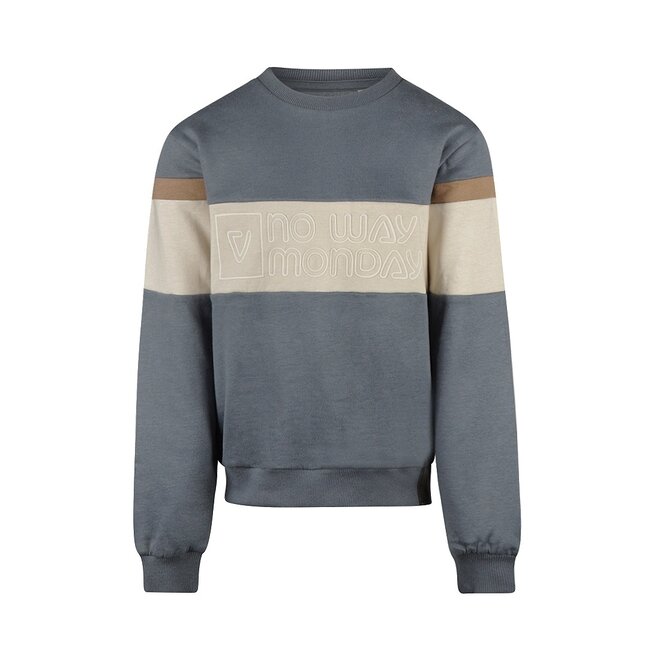 No Way Monday jongens sweater zachtblauw off white zand