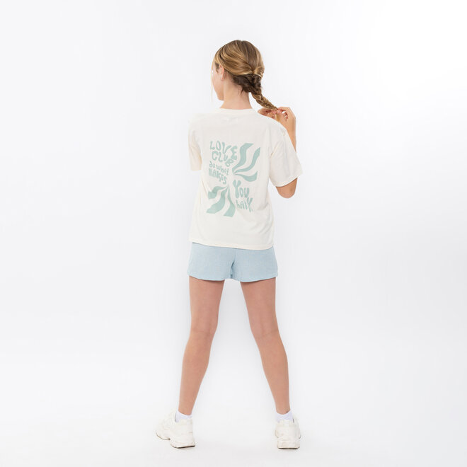 No Way Monday meisjes T-shirt loose fit off white turquoise