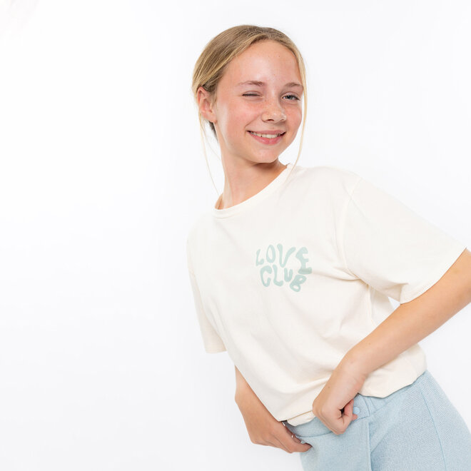 No Way Monday meisjes T-shirt loose fit off white turquoise