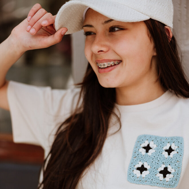 No Way Monday girls' loose fit off-white crochet T-shirt