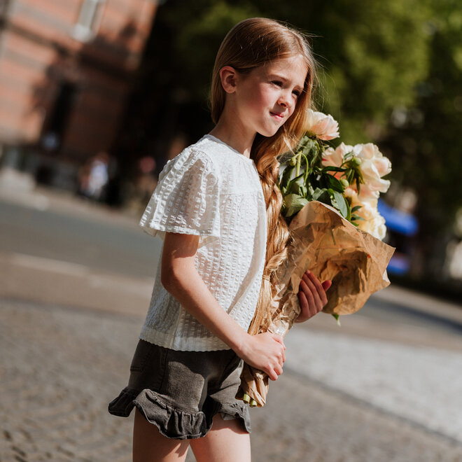 No Way Monday meisjes jeans shorts grijs ruffles