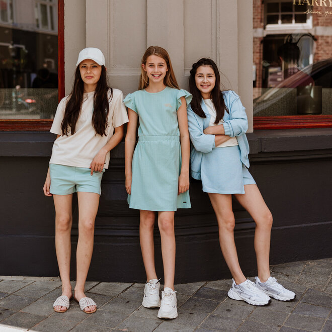 No Way Monday meisjes jurk turquoise 100% katoen
