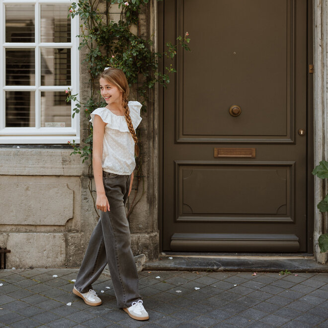 No Way Monday meisjes top off white broderie 100% katoen