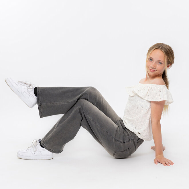 No Way Monday Mädchen Top Off-White Broderie 100 % Baumwolle