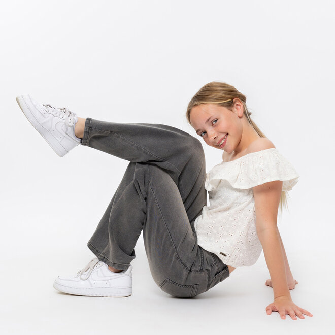 No Way Monday Mädchen-Jeans mit weitem Bein grau