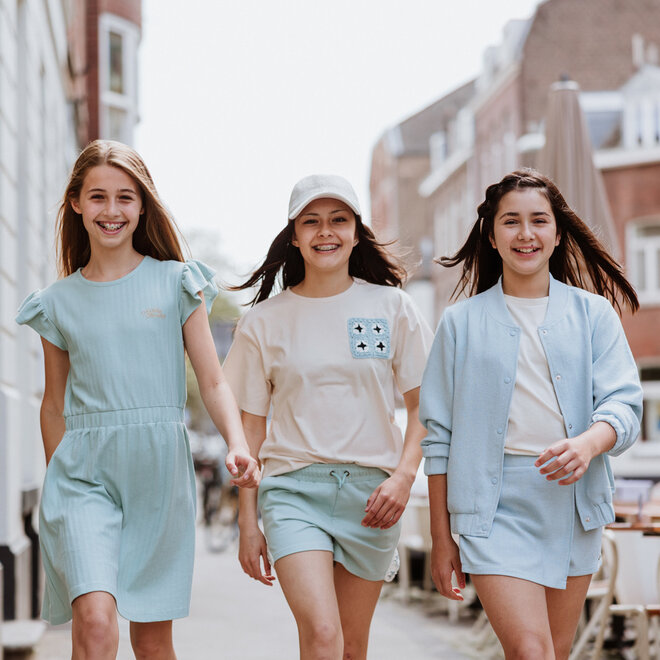 No Way Monday meisjes jogging shorts turquoise crochet