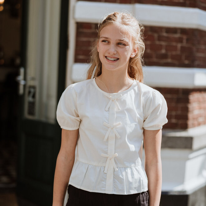 No Way Monday girls' blouse off-white bows 100% cotton