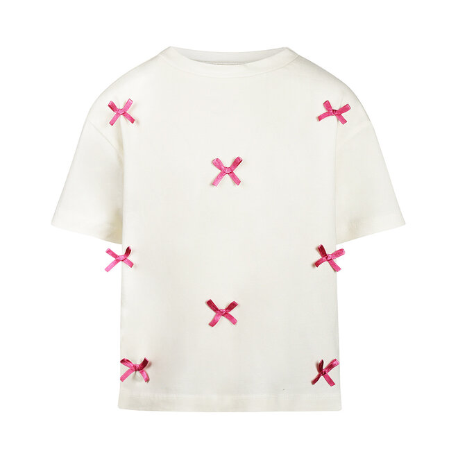 No Way Monday girls' loose fit off-white T-shirt with bows