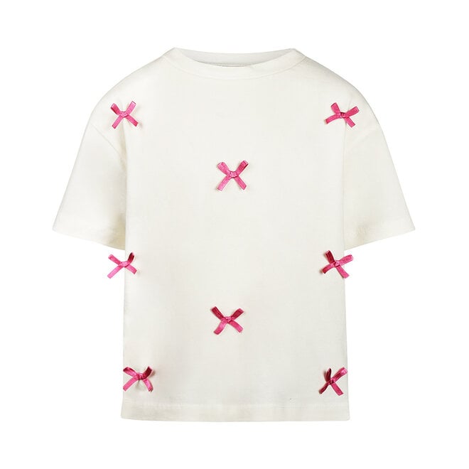 No Way Monday meisjes T-shirt loose fit off white strikjes