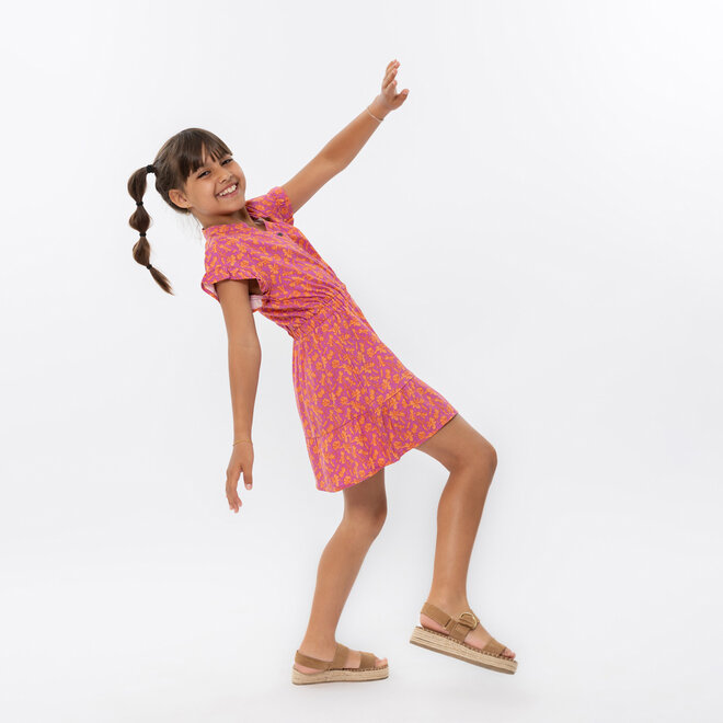 No Way Monday meisjes jurk fuchsia zachtoranje bloemetjes